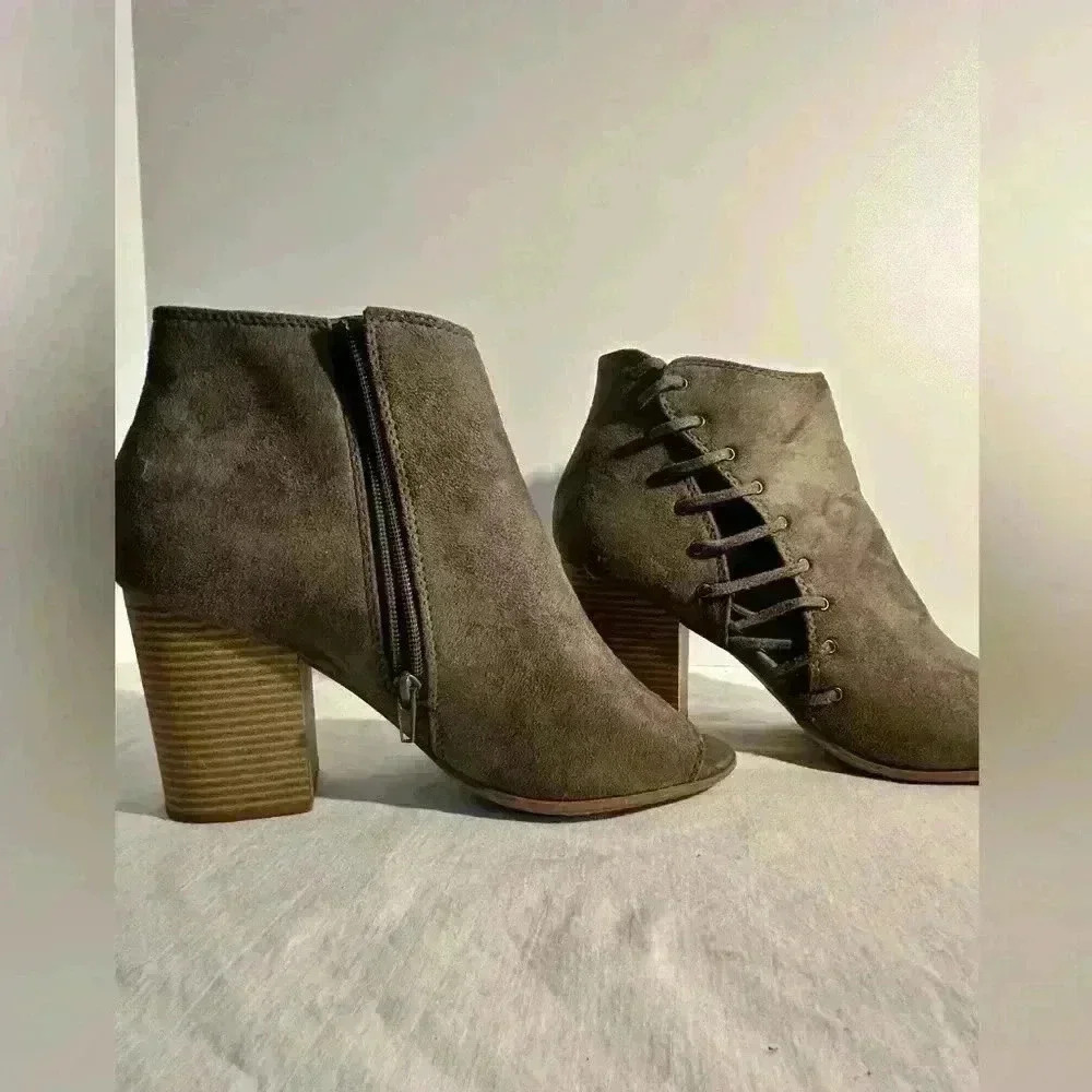 Suede Booties with Lace-up Design - Picture 2 of 9